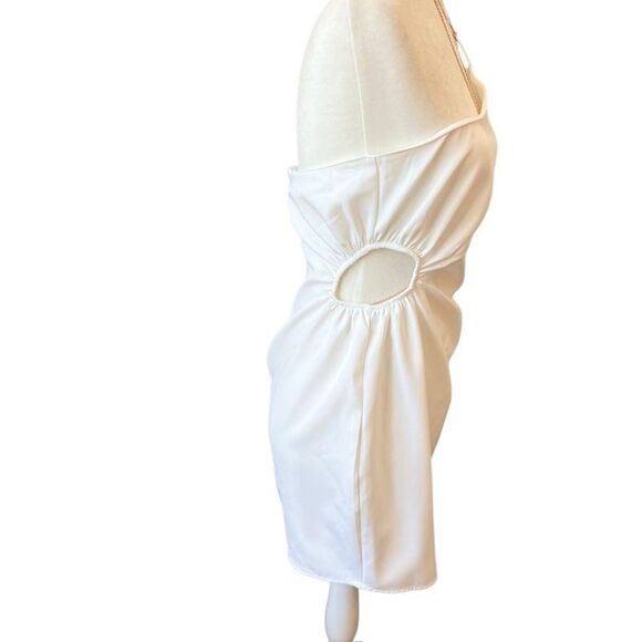 ZARA White Asymmetric Double Strap Cut Out Sides Fit & Flare Dress size large - Picture 5 of 12